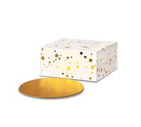 Anniversary House 10-inch Christmas Cake Box and Cake Board Presentation Kit, Gold Star Foil Print, BX358