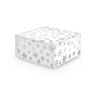 Anniversary House 10-Inch Christmas Cake Boxes with Silver Snowflake Foil Print - Recyclable Paper Packaging for Gifting, Festive Baking, Cookies, Brownies & Treats with Insert Cards- 12.7 X 26 X 26cm