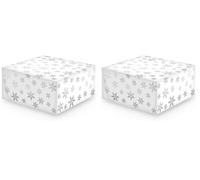Anniversary House 10-Inch Christmas Cake Boxes with Silver Snowflake Foil Print - Recyclable Paper Packaging for Gifting, Festive Baking, Cookies, Brownies & Treats with Insert Cards- 12.7 X 26 X 26cm
