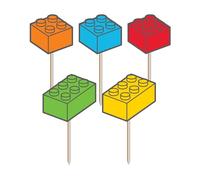 Anniversary House 10 pcs Building Block Cake Toppers, Ranging from 4-5cm, Building Block Cupcake Toppers, Premium Paper, Building Blocks Cake Decorations, J222