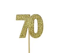 Anniversary House 12 Pcs Gold Glitter 70th Birthday Cake Toppers, 3.8 x 4.5cm Cupcake Toppers, Birthday Cake Decorations Age 70, Number 70 Celebrations, Paper, J067