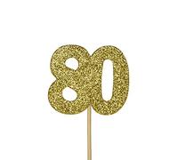 Anniversary House 12 Pcs Gold Glitter 80th Birthday Cake Toppers, 3.8 x 4.5cm Cupcake Toppers, Paper, Birthday Cake Decorations, J068