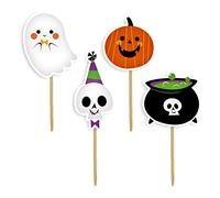 Anniversary House 12 pcs Halloween Cupcake Toppers, Halloween Cake Toppers, Cupcake Decorations, 4.5cm Spooky Party Decoration, Bamboo Pick, Ghost Pumpkin, Skull and Cauldron Toppers, J179