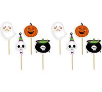 Anniversary House 12 Pcs Halloween Cupcake Toppers - Ghost, Pumpkin, Skull & Cauldron Designs - Double-Sided Glitter, Bamboo Pick Cake Decorations for Spooky Party - Trick-or-Treat & Themed Events