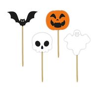 Anniversary House 12 pcs Halloween Cupcake Toppers, Halloween Cake Toppers, Cupcake Decorations, 2.5-4.5cm Spooky Party Decoration, Bamboo Pick, Bats, pumpkin, skull and ghost Toppers, J239