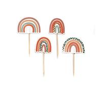 Anniversary House 12 Pcs Neutral Rainbow Cake Toppers, 3.5-5 Centimeters Cupcake Toppers, Paper, Birthday Cake Toppers, J149