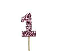 Anniversary House 12 Pcs Pink Glitter 1st Birthday Cake Toppers, 2.3 x 3.8cm Cupcake Toppers, Age One Cake Decoration, First Birthday Party Decoration, Paper, J059