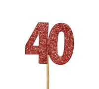 Anniversary House 12 Pcs Red Glitter 40th Cake Toppers, 3.8 x 4.5cm Cupcake Toppers, Paper, Ruby Wedding Anniversary Decorations, Number 40 Celebrations, Age 40 Birthday Decorations, J069