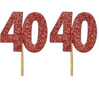 Anniversary House 12 Pcs Red Glitter 40th Cake Toppers, 3.8 x 4.5cm Cupcake Toppers, Paper, Ruby Wedding Anniversary Decorations, Number 40 Celebrations, Age 40 Birthday Decorations, J069 (Pack of 2)