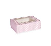 Anniversary House 12 pk Pink Cupcake Box with Window and Removable 6 Hole Insert, Gingham and Polka Dot Print, Easy Assembly, 7.5 x 16 x 23 CM, J157AMZ