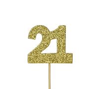 Anniversary House 12pcs Gold Glitter 21st Birthday Cake Toppers, 3.8 x 4.5cm, Age 21 Cupcake Toppers, Paper, Birthday Cake Decorations, Number 21 Celebrations, Bamboo Picks, J062