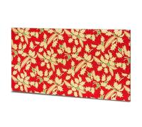 Anniversary House 1pc 10-inch Christmas Rectangle Foil Yule Log/Loaf Cake Board, Red/Gold Holly, Sturdy Fibreboard, Oblong Rectangular Boards, 25 x 12cm