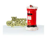 Anniversary House 2-Piece Christmas Display Decoration Set - Classic Post Box Resin Accent & Gold “Merry Christmas” Motto Sign - Reusable Non-Edible Seasonal Décor Accents