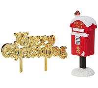 Anniversary House 2-Piece Post Box Resin Holiday Display Decorations - Gold “Merry Christmas” Motto Sign, Luxury Boxed - Reusable Non-Edible Seasonal Décor Accents (Model BX340, UK)