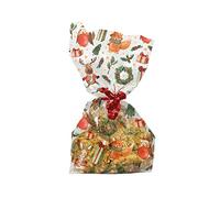 Anniversary House 20pcs Festive Woodland Animal Cellophane Bags - Clear Treat Bags with Twist Ties - Food-Safe & BOPP Plastic Bag for Cookies, Sweets, Party Favours & Christmas Gifting