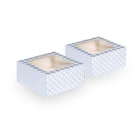 Anniversary House 24 packs 2-pack Blue Treat Boxes, Gingham and Polka Dot Print, Cookie, Cake and Brownie Box, Strong, Sturdy, 7.5 x 16 x 16 CM, J161AMZ