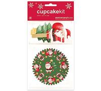 Anniversary House 28 pcs Christmas Cupcake Kit, Santa Cupcake Decoration Set, Premium Muffin Kit for Festive Baking, 16 Cup Cake Cases and 12 Toppers Decorations, J207