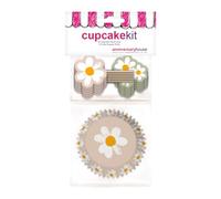 Anniversary House 28 pcs Daisy Cupcake Kit, Decoration Set, 16 Cup Cake Cases and 12 Double-Sided Toppers Decorations, Pastel Pink and Nude and sage Green Coloured Daisy Cupcake kit, J243