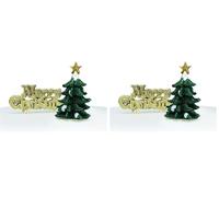 Anniversary House 2pcs Christmas Cake Toppers Set - Classic Resin Tree Toppers & Gold Merry Christmas Motto - Traditional Non-Edible Yule Log Decorations - Festive Cake and Bakes Decor Set (Pack of 2)