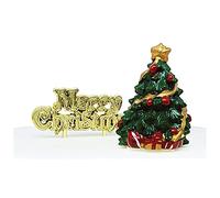 Anniversary House 2pcs Christmas Tree Resin Cake Topper & Gold Merry Christmas Motto Luxury Boxed Xmas Cake Decorations, Cake Toppers, Yule Log Decoration, Traditional Non-Edible Decorations, BX219 UK