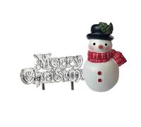 Anniversary House 2pcs Snowman With Lamp Resin Cake Topper & Silver Merry Christmas Motto Cake Decorations, Toppers, Yule Log Decorations, BX385