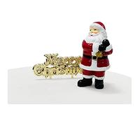Anniversary House 2pcs Traditional Santa Resin Cake Topper & Gold Merry Christmas Motto Luxury Boxed Christmas Cake Decorations, Christmas Cake Toppers, Yule Log Decorations, BX336