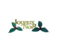 Anniversary House 3pcs Gold Merry Christmas Cake Topper Kit - Reusable Non-Edible Decorations with Joyeux Noël Motto & Holly Sprigs - Vintage Style for Yule Logs, Cakes & Holiday Bakes