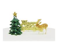 Anniversary House 3pcs Resin Tree, Plastic Reindeer Cake Toppers & Gold Merry Christmas Motto Cake Decorations, Cake Toppers, Xmas Yule Log Decoration, Traditional Non-Edible Decorations, BX286 UK