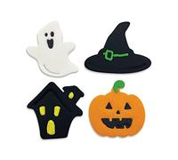 Anniversary House 4pcs Hallows Eve Halloween Edible Cake Toppers - Handcrafted Fondant Sugar Cupcake Decorations - Sugarcraft Spooky Party Toppers Cupcake and Cake Decorating Supplies