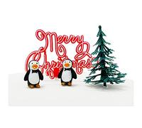 Anniversary House 4pcs Nostalgic Penguins Scene Cake Decorating Topper Kit - Traditional Christmas Cake Toppers for Yule Logs - Reusable Non-Edible Plastic Decorations - Festive Cakes & Bakes