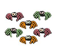 Anniversary House 6pcs Halloween Neon Spider Edible Cake Toppers - Handcrafted Fondant Sugar Decorations for Cupcakes, Cakes, Muffins - Vibrant, Unique, Fun, Spooky Party Baking Toppers Accessories