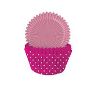 Anniversary House 75 Candy Pink Polka Dot & Gingham Cupcake Cases for Baking, Baking Cups in Heavy Duty Greaseproof Paper, J177
