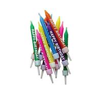Anniversary house Birthday Candles Set of 12 - Multi-Coloured with Holders - Printed Party Cake Toppers and Decorations