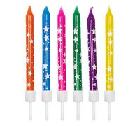 Anniversary house Birthday Candles Set of 12 - Stars Candles Multi-Coloured with Holders - Printed Party Cake Toppers and Decorations