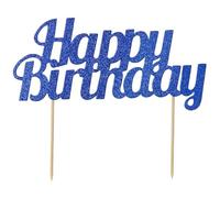 Anniversary House Blue Glitter Happy Topper 18 x 15 CM, Birthday Cake Decorations, Sturdy Paper, J087, 18 x 15cm (7 x 6)