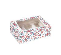 Anniversary House British Patriotic Summer Cupcake Box with Window - dessert boxes with Removable 6 Hole Insert and Union Jack Flag Print - 7.5 x 16 x 23cm, Kings Coronation Decorations, J133