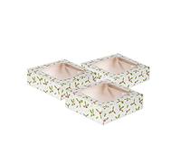 Anniversary House Christmas Cake Boxes with Holly Print - Recyclable Paper Packaging Boxes for Festive Baking, Gifting, Cookies, Brownies & Small Treats - 3-Pack, 3.8 x 11.4 x 11.4cm