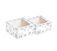 Anniversary House Christmas Cake Boxes with Silver Snowflake Foil Print - Recyclable Paper Packaging for Gifting, Festive Baking, Cookies, Brownies & Treats with Insert Cards - 2-Pack, 7.5 x 16 x 16cm