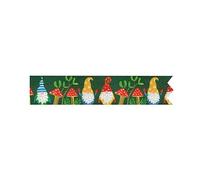 Anniversary House Christmas Cake Ribbon Wrap, 1m Pre-Cut Polyester Cake Band for 11in Round/8in Square Cakes, Festive Gnome & Mushroom Design for Yule Log, Holiday Dessert Decorating