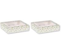 Anniversary House Christmas Cupcake Box with Window and Removable 12 Hole Insert, Holly Print, Easy Assembly, 7.5 x 25 x 31 CM, J113 (Pack of 2)