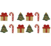 Anniversary House Christmas Selection Edible Cake Toppers - Handcrafted Fondant Sugar Decorations for Cupcakes, Muffins & Themed Cakes - Xmas Decorations of trees, candy canes and presents, 5cm