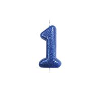 Anniversary House Colourful Blue Glitter Number 1 Cake Candle for Birthday and Anniversary Decorations - Elegant Birthday Candle for Cake - Stylish Silver Number Candle Topper 7 cm