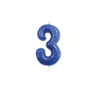 Anniversary House Colourful Blue Glitter Number 3 Cake Candle for Birthday and Anniversary Decorations - Elegant Birthday Candle for Cake - Stylish Silver Number Candle Topper 7 cm