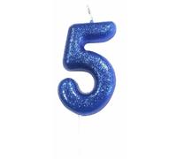 Anniversary House Colourful Blue Glitter Number 5 Cake Candle for Birthday and Anniversary Decorations - Elegant Birthday Candle for Cake - Stylish Silver Number Candle Topper 7 cm