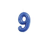 Anniversary House Colourful Blue Glitter Number 9 Cake Candle for Birthday and Anniversary Decorations - Elegant Birthday Candle for Cake - Stylish Silver Number Candle Topper 7 cm