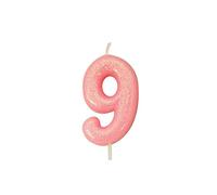 Anniversary House Colourful Pink Glitter Candle, Number 9, 9th Birthday Cake Topper, 7 Centimeters, AHC80/9