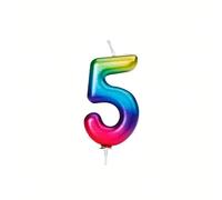 Anniversary House Colourful Rainbow Metallic Candle Number 05 Cake Candle for Birthday and Anniversary Decorations - Elegant Birthday Candle for Cake - Stylish Silver Number Candle Topper 7 cm