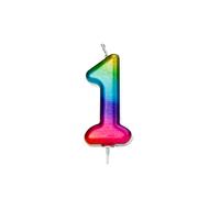 Anniversary House Colourful Rainbow Metallic Candle, Number 1, 1st Birthday Cake Topper, 7 Centimeters, AHC06/1