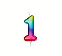Anniversary House Colourful Rainbow Metallic Candle Number 1 Cake Candle for Birthday and Anniversary Decorations - Elegant Birthday Candle for Cake - Stylish Silver Number Candle Topper 7 cm