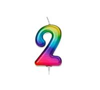 Anniversary House Colourful Rainbow Metallic Candle, Number 2, 2nd Birthday Cake Topper, 7 Centimeters, AHC06/2